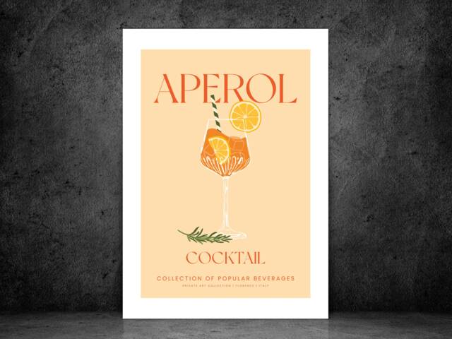 Aperol Cocktail Art Print Poster - Party Signature Drink Sign Trendy Wall Decor Minimalist Elegant Retro Gift A5 A4 A3 - image 1