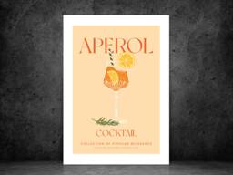 Aperol Cocktail Art Print Poster - Party Signature Drink Sign Trendy Wall Decor Minimalist Elegant Retro Gift A5 A4 A3 - thumbnail 1