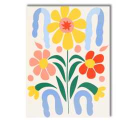 Nordic Floral Motif With Yellow Daisy & Decorative Blue Arches Canvas Wall Art Print Decor Picture Ready To Hang - thumbnail 1
