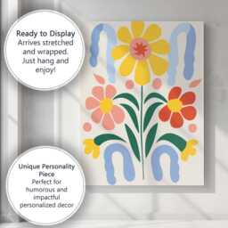 Nordic Floral Motif With Yellow Daisy & Decorative Blue Arches Canvas Wall Art Print Decor Picture Ready To Hang - thumbnail 3