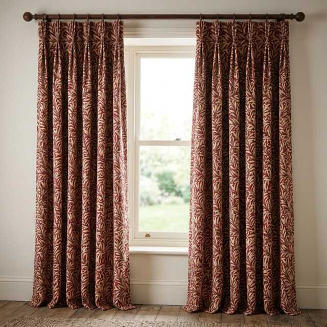 Custom Made William Morris Willow Bough Crimson Blackout/Lining Curtains Pinch /Triple Pleat - image 1