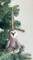 Felt Yoga Sloth Christmas Ornament, Needle Felted Biodegradable Ornaments, Tree Hanging Decoration, Fair Trade Ornament