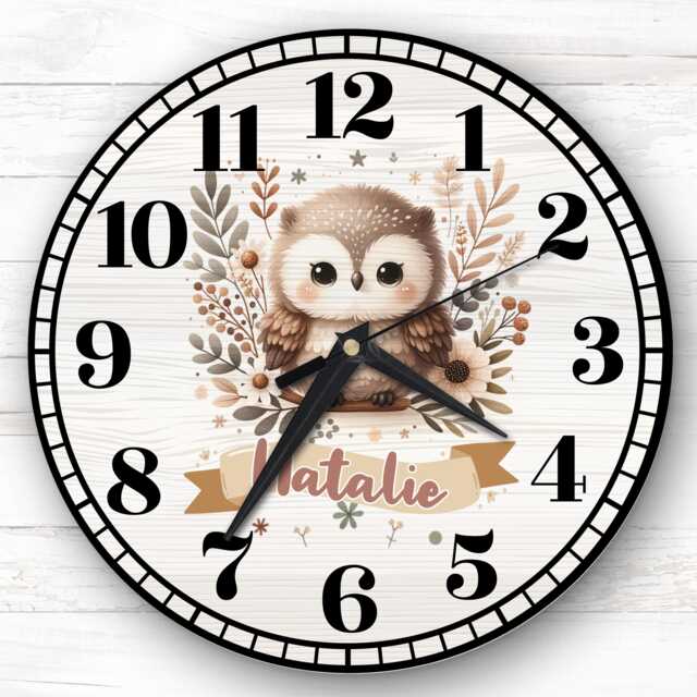 Floral Woodland Animal Owl Personalised Gift For Kid's Bedroom Clock - Kids Clock, Children's , Custom Wall - image 1