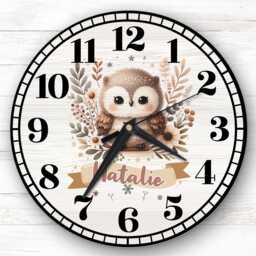 Floral Woodland Animal Owl Personalised Gift For Kid's Bedroom Clock - Kids Clock, Children's , Custom Wall - thumbnail 1