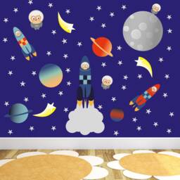 Outer Space Nursery Wall Decals Rocket, Planets, Owls - thumbnail 1