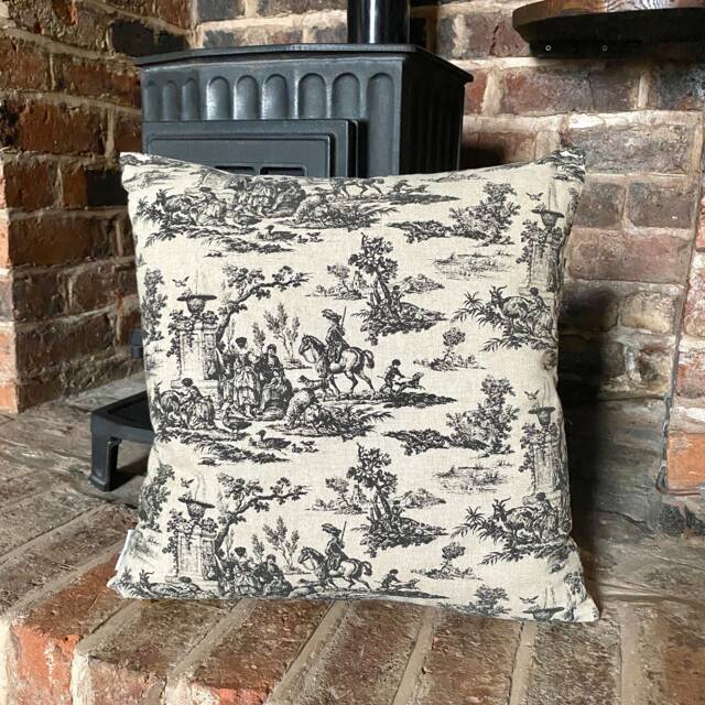 70. Black Toile De Jouy Linen Cotton Cushion Cover, Various Sizes