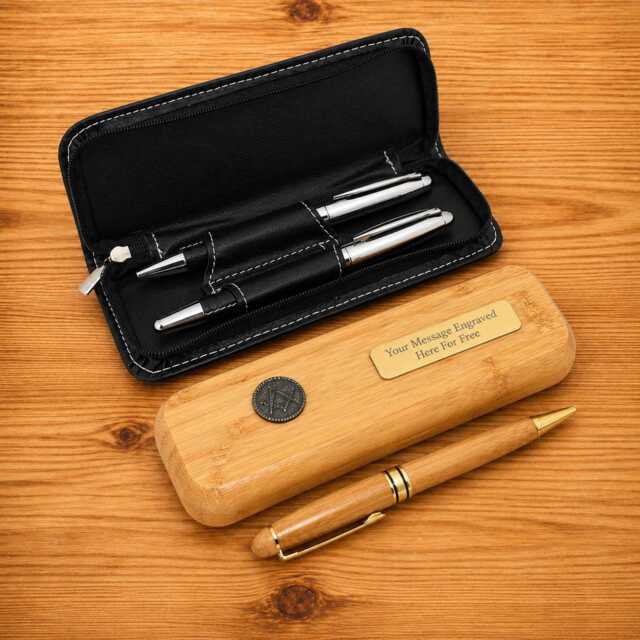 Masonic & Templar Luxury Wooden Or Leatherette Pen Case With Matching Free Engraving Masonry Compass Square Gift - image 1