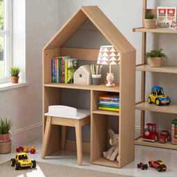 2-In-1 Kids Wooden Table & Chair Set House Desk With Storage & Blackboard