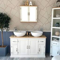 Bathroom Vanity Unit - White Painted Travertine Top & Ceramic Basin Set 402Pttcbcx2 - thumbnail 2