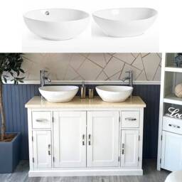 Bathroom Vanity Unit - White Painted Travertine Top & Ceramic Basin Set 402Pttcbcx2 - thumbnail 1