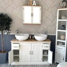 Bathroom Vanity Unit - White Painted Travertine Top & Ceramic Basin Set 402Pttcbcx2 - thumbnail 3