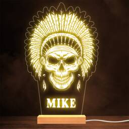 Cool Indian Style Skull Feathers Gothic Personalised Gift Lamp Night Light - thumbnail 1