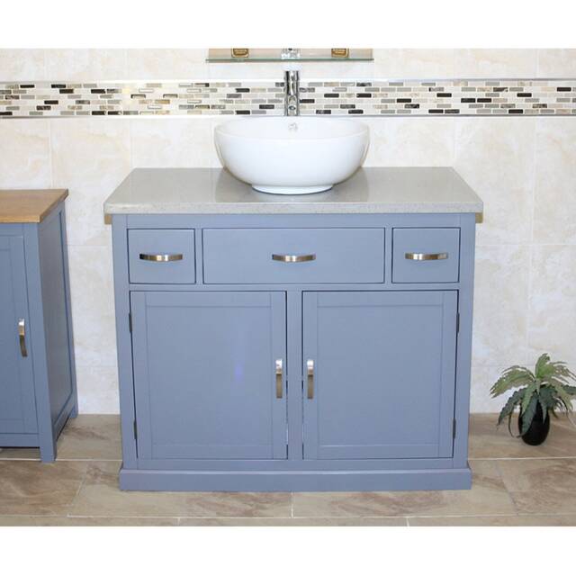 Bathroom Vanity Unit Grey Painted Cabinet Wash Stand Quartz & Ceramic Basin 1161Ggqcbc - image 1