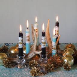 Decorated Black Dinner Candles With Gold & White, Wedding Table Decoration, Taper - thumbnail 2