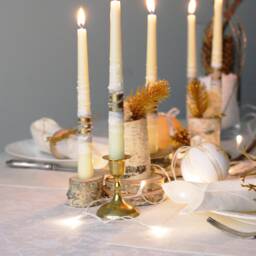 Decorated Black Dinner Candles With Gold & White, Wedding Table Decoration, Taper - thumbnail 4