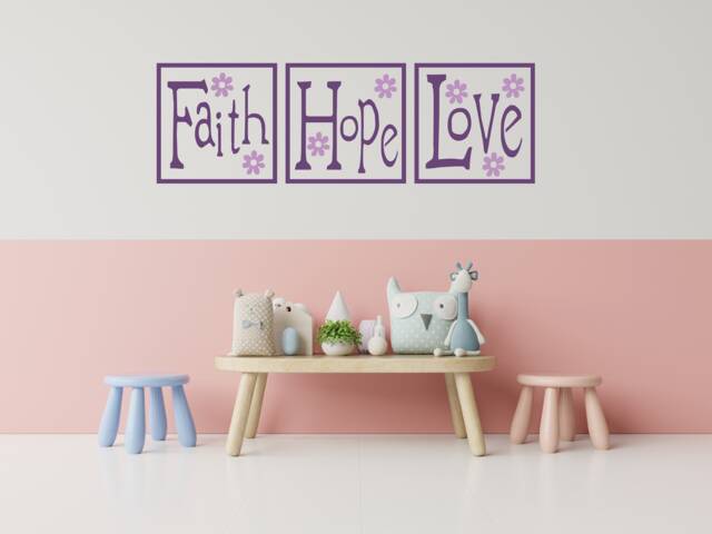 Faith Hope Love Vinyl Wall Decal Floral Nursery Decor - image 1