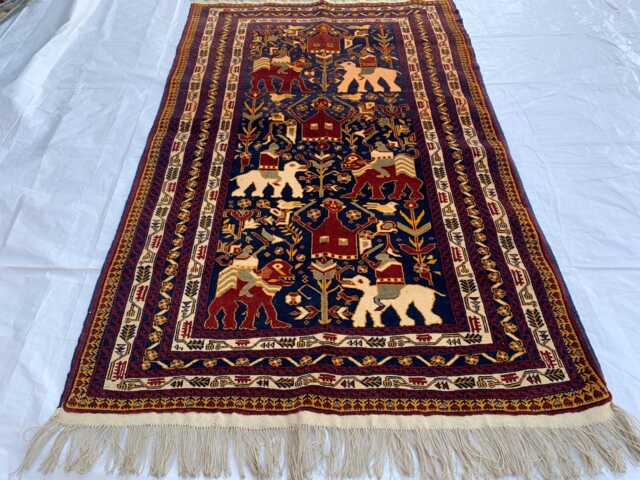 Handmade Wool Kilim Rug Tribal Animal Pattern, Boho Wall Hanging - 4.11x3.2 Ft - image 1