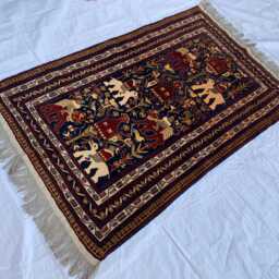 Handmade Wool Kilim Rug Tribal Animal Pattern, Boho Wall Hanging - 4.11x3.2 Ft - thumbnail 4