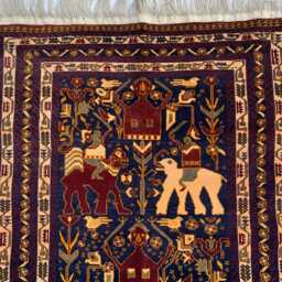 Handmade Wool Kilim Rug Tribal Animal Pattern, Boho Wall Hanging - 4.11x3.2 Ft - thumbnail 3