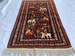 Handmade Wool Kilim Rug Tribal Animal Pattern, Boho Wall Hanging - 4.11x3.2 Ft - thumbnail 1