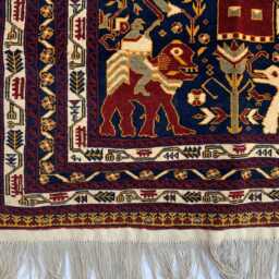Handmade Wool Kilim Rug Tribal Animal Pattern, Boho Wall Hanging - 4.11x3.2 Ft - thumbnail 2