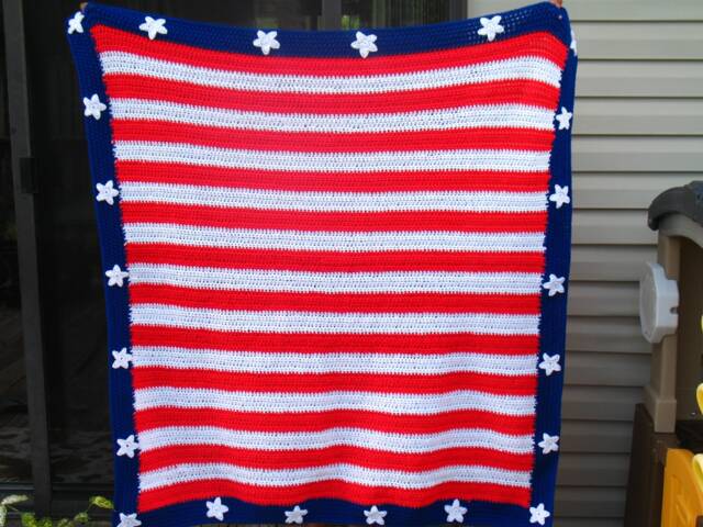 American Flag Afghan, Red White Blue Blanket, Crochet Patriotic Star Blanket/ Veterans Gift/ Memorial Day Decor/ 4Th Of July - image 1