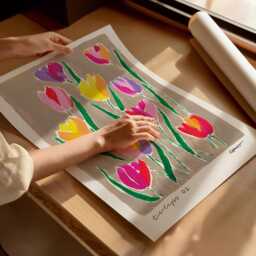 Tulips Painting Art Print/Hand Painted Abstract Floral Colourful Flower Market Gallery Wall - thumbnail 2