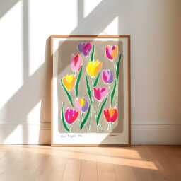Tulips Painting Art Print/Hand Painted Abstract Floral Colourful Flower Market Gallery Wall - thumbnail 1
