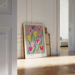 Tulips Painting Art Print/Hand Painted Abstract Floral Colourful Flower Market Gallery Wall - thumbnail 3