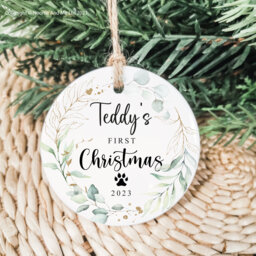 First Christmas Pet Ornament - Tree Decoration Personalised Ceramic Bauble Dog Cat Keepsake Puppy Kitten Style8 - thumbnail 1