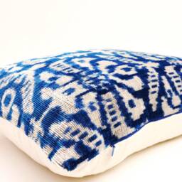 Handloom Silk Velvet Ikat Pillow Cover, Blue Accent Throw - thumbnail 2