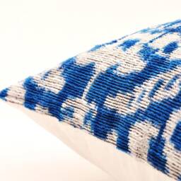 Handloom Silk Velvet Ikat Pillow Cover, Blue Accent Throw - thumbnail 3