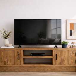 Solid Wood Tv Stand Media Unit With Cupboard Storage - Rustic Industrial Handmade Cabinet - thumbnail 2