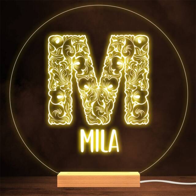 Floral Font Letter Initial M Personalised Gift Lamp Night Light - image 1