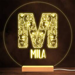 Floral Font Letter Initial M Personalised Gift Lamp Night Light - thumbnail 1