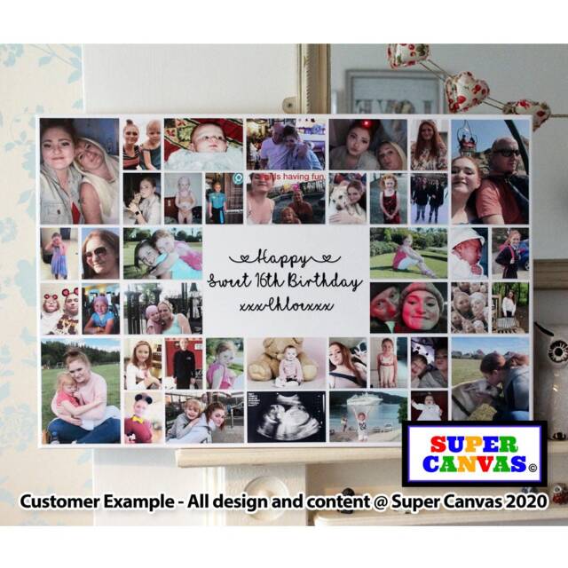 Happy 16Th Birthday Friend Daughter Son Sister Brother Personalised Photo Party Display Board Collage Framed Canvas Print Gift - image 1