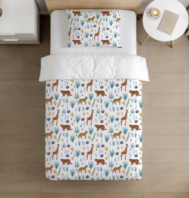 Bedding - Safari Leopard & Tigers, Duvet Cover Set, Fitted Sheets, Pillow Case, Modern Colourful Watercolour Kids Bedding - image 1