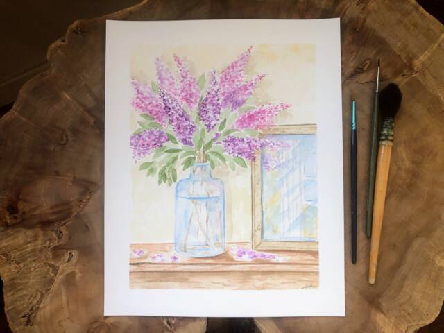 Original Watercolor Painting Lilac 24x30 cm Hand Painted, Lilac Bouquet Painting, Unique Flower - image 1