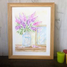 Original Watercolor Painting Lilac 24x30 cm Hand Painted, Lilac Bouquet Painting, Unique Flower - thumbnail 2