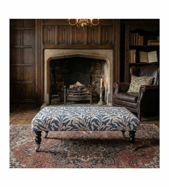 Handmade William Morris Fabric Footstool Ottoman - Footrest, Coffee Table Wooden Castor Legs - image 1