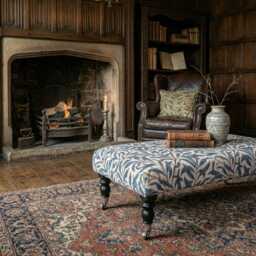 Handmade William Morris Fabric Footstool Ottoman - Footrest, Coffee Table Wooden Castor Legs - thumbnail 3