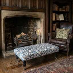 Handmade William Morris Fabric Footstool Ottoman - Footrest, Coffee Table Wooden Castor Legs - thumbnail 2