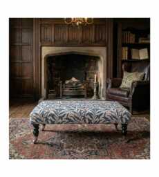 Handmade William Morris Fabric Footstool Ottoman - Footrest, Coffee Table Wooden Castor Legs