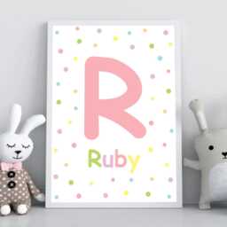Personalized Rainbow Nursery Prints Set Of 3 Pastel Polka Dot Wall Art - thumbnail 3