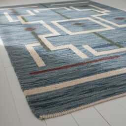 Blue Geometric Rug Runner - Hand Made Scandinavian Hallway Decor Area Rug - thumbnail 3