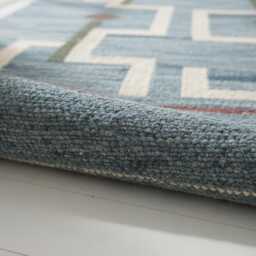 Blue Geometric Rug Runner - Hand Made Scandinavian Hallway Decor Area Rug - thumbnail 2