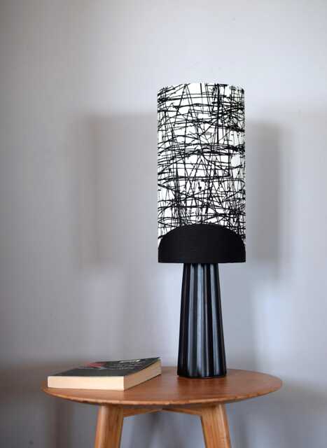 Handmade Scandinavian Fabric Lampshade, Abstract Line Pattern, Cone Or Cylinder Shape - image 1