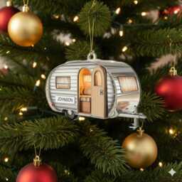 Personalized Rv Christmas Ornament, Camper Custom Travel Trailer Ornament With Name, Family Camping Keepsake
