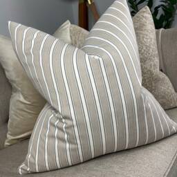 Cotton Linen Blend Cushion Cover, Beige Nautical Striped Pillow Cover John Lewis Fabric, Double Sided - Countryside Home - thumbnail 1