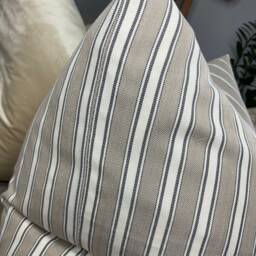 Cotton Linen Blend Cushion Cover, Beige Nautical Striped Pillow Cover John Lewis Fabric, Double Sided - Countryside Home - thumbnail 2